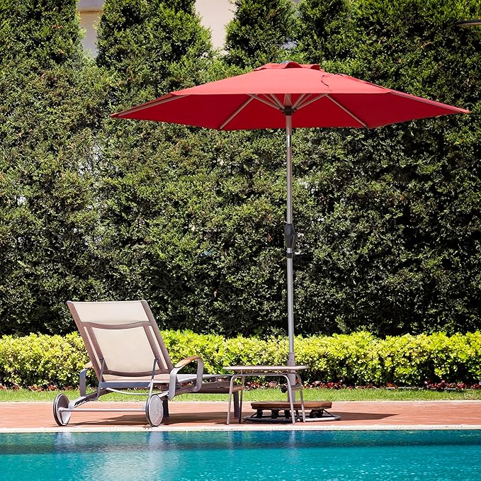 Domi 7.5FT Patio Umbrella Outdoor Market Umbrella with Silver Aluminum Pole, UV Resistant Canopy, Wind Vent, Tilt & Crank System, Perfect for Patio, Garden, Deck, Pool, Outdoor Dining, Red