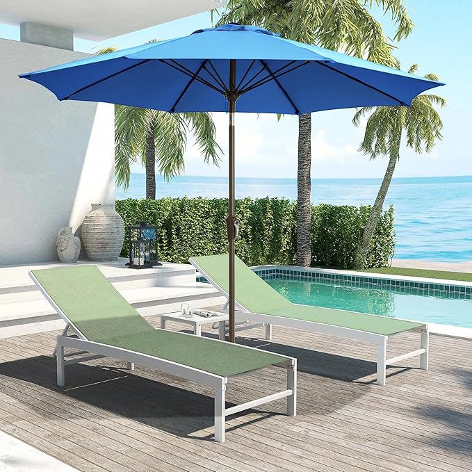 LOUNZY 9FT Large Outdoor Patio Umbrella Table Umbrella-UV Resistant,Easy Push Button Tilt and Crank,8 Sturdy Fiberglass Ribs Pool Umbrella for Patio,Backyard,Deck,Yard,Market