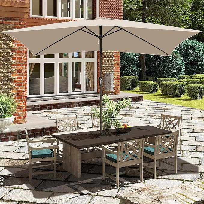 Ayge 6.5x10FT Rectangular Patio Umbrella Outdoor Table Umbrella w/Push Button Tilt & Crank Rectangle Market Umbrella UV Protection for Garden,Deck,Lawn,Yard & Pool,Beige