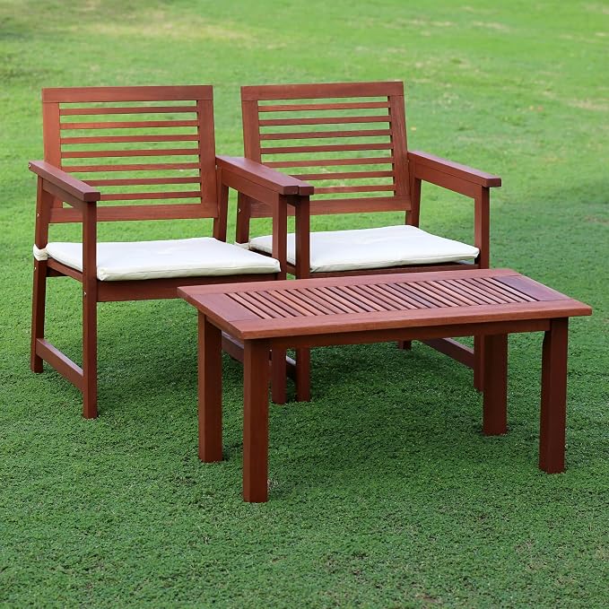 Furinno TIOMAN Patio Chair, Set of Two, Outdoor Lawn Chair, Armchair with Cushion, for Patio, Garden, Porch, Light Wood