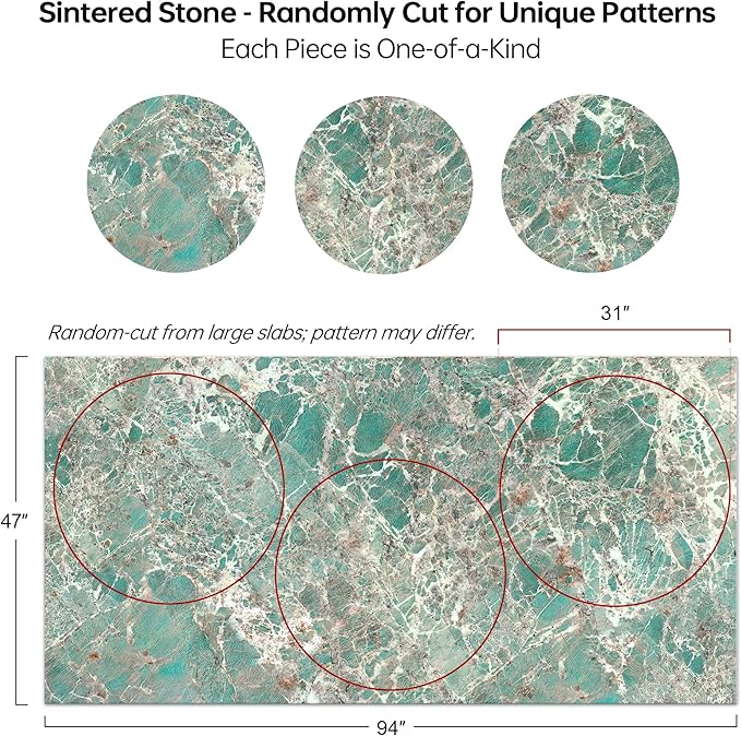 ZL ZELing Round Sintered Stone Table Top 35",Replacement Table Top for Indoor & Outdoor - Heat/Scratch Resistant Waterproof Ceramic DIY Desktop, Patio/Balcony/Bistro/Café & Dining Room (Green)