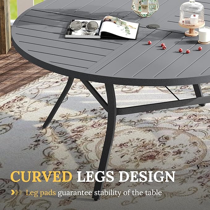 VICLLAX Patio Dining Set for 6, 6 Seats Outdoor Furniture Includes 53.1" Round Patio Table and Swivel Padded Chairs, Grey Tabletop and Grey Fabric