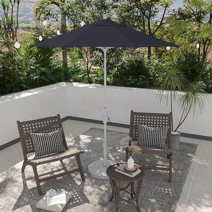California Umbrella 7.5' Rd. Aluminum Patio Umbrella, Crank Lift, Collar Tilt, White