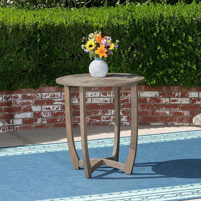 Patio Dining Table, Round Acacia Wood, Grey