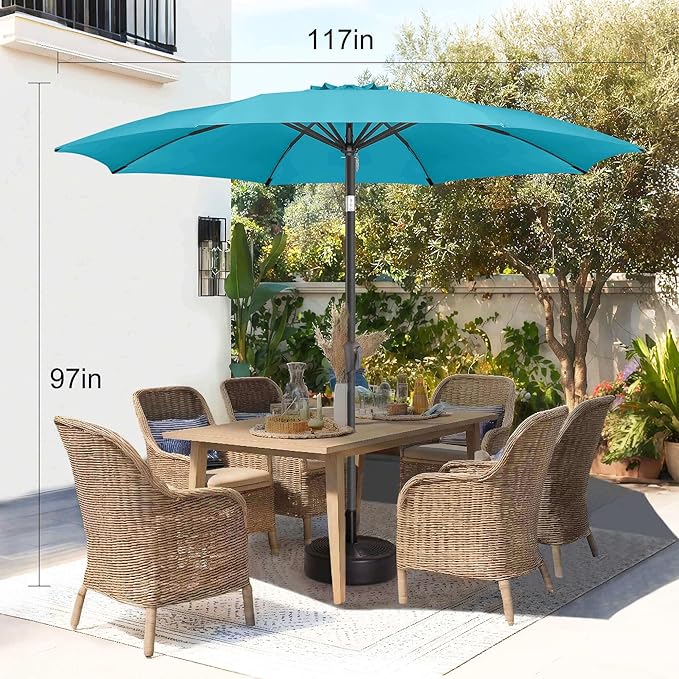 10ft Outdoor Patio Umbrella - Table Umbrella Waterproof UV Protection, Sombrillas de Patio with Push Button Tilt, Sun Umbrella for Pool, Porch, Garden, Deck, Backyard (Aqua Blue)