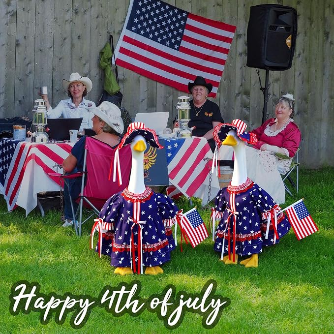 Outus 4th of July Porch Goose Outfit Includes Independence Day Dresses Clothes Hat and American Flag 23 Inch Patriotic Goose Porch Clothing for 4th of July 250th Anniversary Garden Yard Decoration