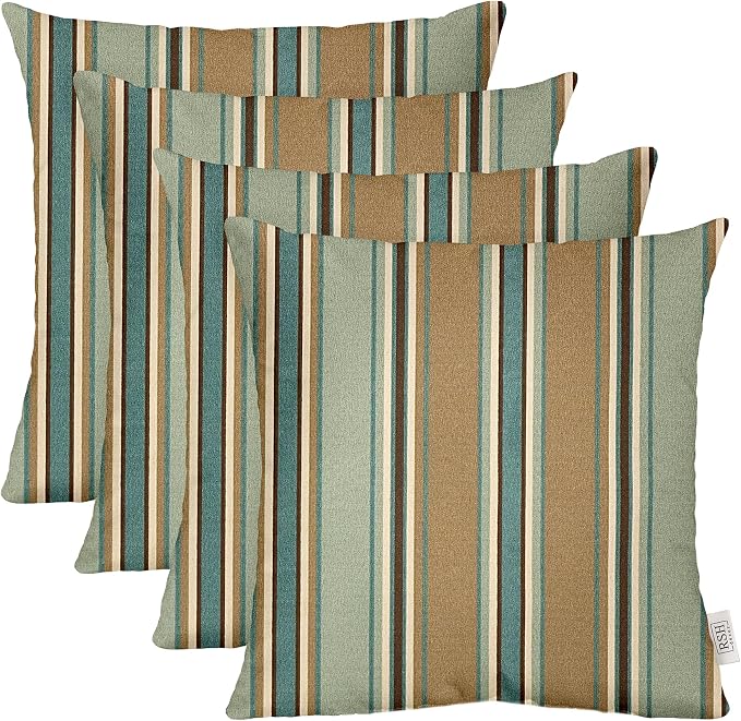 RSH DECOR Square Throw Pillows Set of 4, 17" x 17", Outdoor Pillows Waterproof, Outdoor Pillow Covers, Pillow Covers for Couch, Tulsa Tobago Lagoon, Made in USA