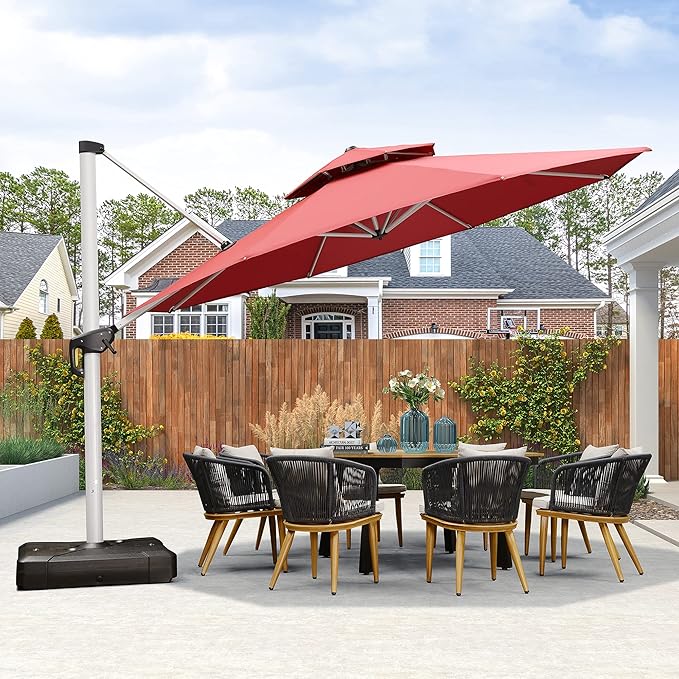 PURPLE LEAF 13 FT Cantilever Patio Umbrellas with Base Included, Large Round Offset Umbrella with 360° Rotation, Outdoor Aluminum Pool Umbrella for Pool Lawn Garden, Terra