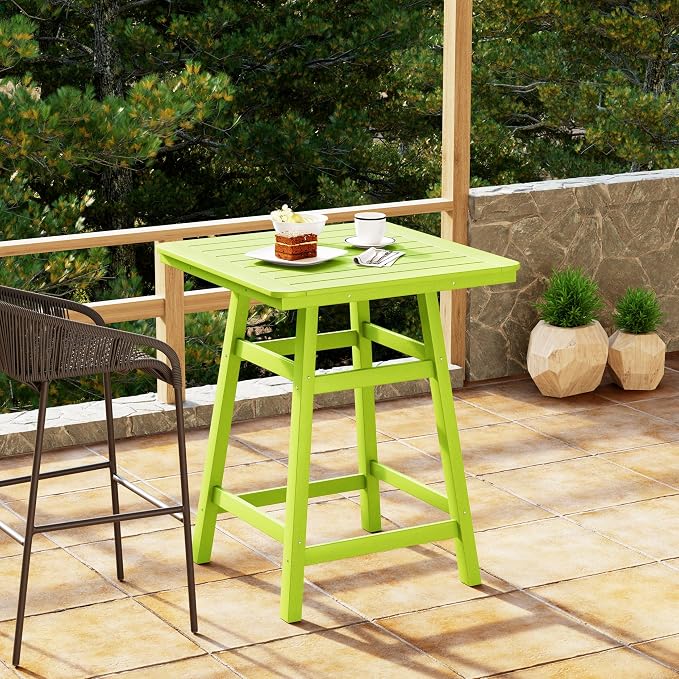 Costaelm Outdoor Bar Table, 37" Counter Height Square Patio Cocktail Bar Table with Umbrella Hole, Patio Bistro Dining Pub Table for Front Porch Deck Backyard Garden, Lime