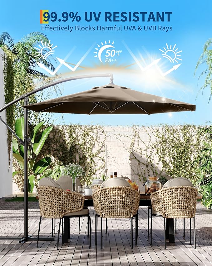 15FT Rectangular Patio Umbrella With Solar Lights & Base Included - Large Patio Umbrella With Crank Handle, UV Protection for Outdoor Market, Lawn, Backyard, Pool