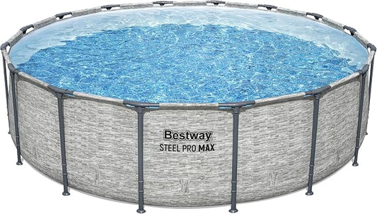 Bestway Steel Pro MAX Above Ground Swimming Pool Set (16' x 48") | Round Outdoor Backyard Family Pool Features Realistic Stone Pool Liner | Includes 1500gal Filter Pump, 48" Ladder and 16' Pool Cover