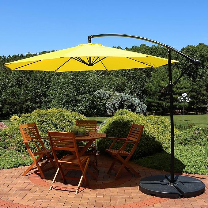 Sunnydaze 9.5-Foot Cantilever Umbrella with Air Vent, Cross Base, and Crank - Polyester Shade and Steel Pole