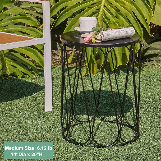 Y&M Outdoor Side Tables Set of 3, Metal Stacking Patio Side Tables for Outside, Round Indoor End Tables, Decorative Garden Stool Plant Stand for Patio Garden Balcony Porch, Black with Bronze
