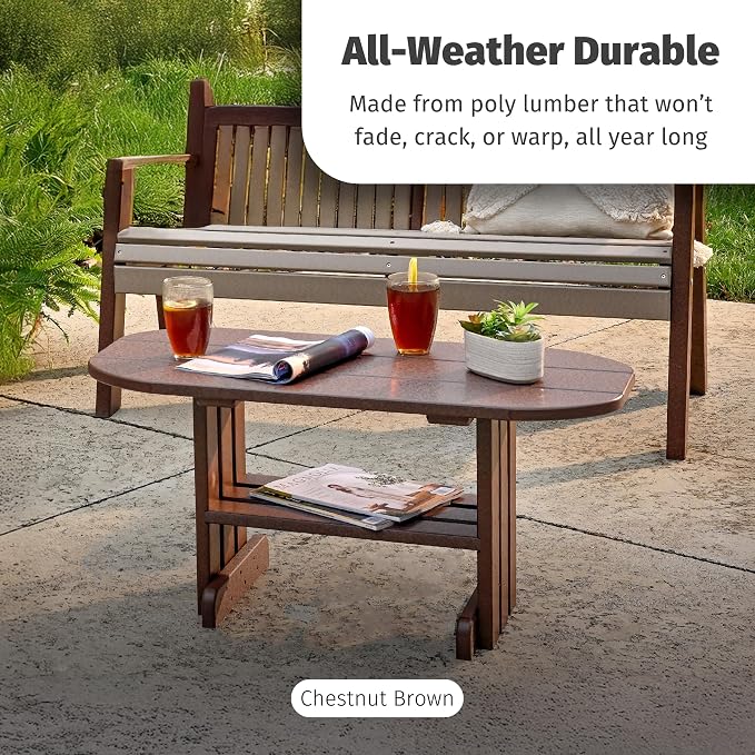 LuxCraft Poly Outdoor Coffee Table, Oval Patio Table with Shelf, Weather Resistant Low Tables for Adirondack Chairs & Outdoor Seating - Amish Made in USA (Antique Mahogany)