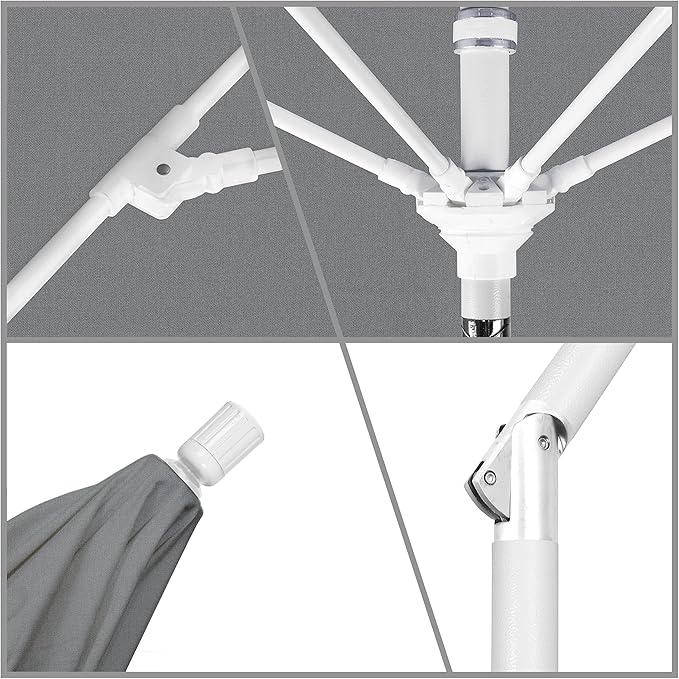 California Umbrella 9' Round Crank Lift, Collar Tilt, Aluminum Pole, Fiberglass Rib Patio Umbrella, White Finish