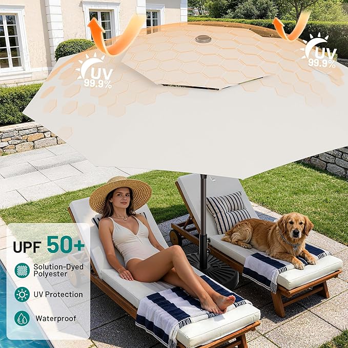 AreShark 12ft 2 Tiers Patio Umbrella - Outdoor Umbrella Waterproof UV Protection, Market Table Umbrella w/ 8 Sturdy Ribs&Crank for Pool, Porch, Garden(Ivory)