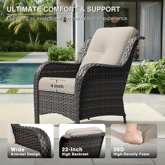 Joyside 4 Piece Wicker Patio Furniture Set, Rattan Patio Chairs with High Back, Deep Seating, Wide Armrest, Thickened Cushions, Outdoor Furniture for Deck, Porch Use