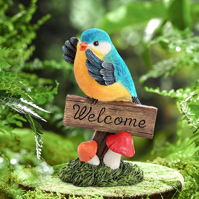Leekung Bird Garden Statue Welcome Sign Outdoor Garden Decor for Patio Yard | Resin Bird Figurine Welcome Sign, Weather-Resistant Garden Statue for Front Porch,Entryway,Shelf,Table,Gift for Bird Lovers