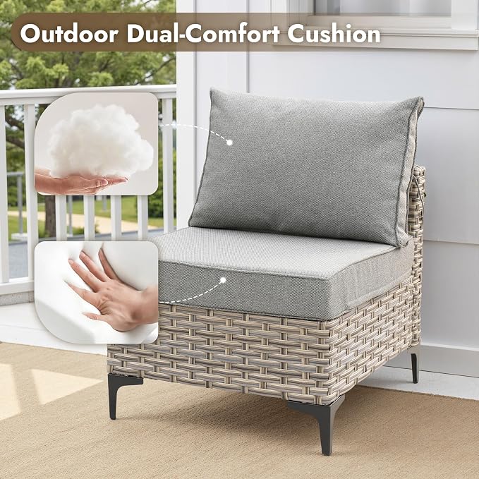 8 Pieces Outdoor Sectional Patio Furniture Set with Swivel Rocking Chairs,Conversation Sets Rattan Wicker L Shaped Couch,Modular Outdoor Sofa for Porch Balcony Backyard Dark Grey