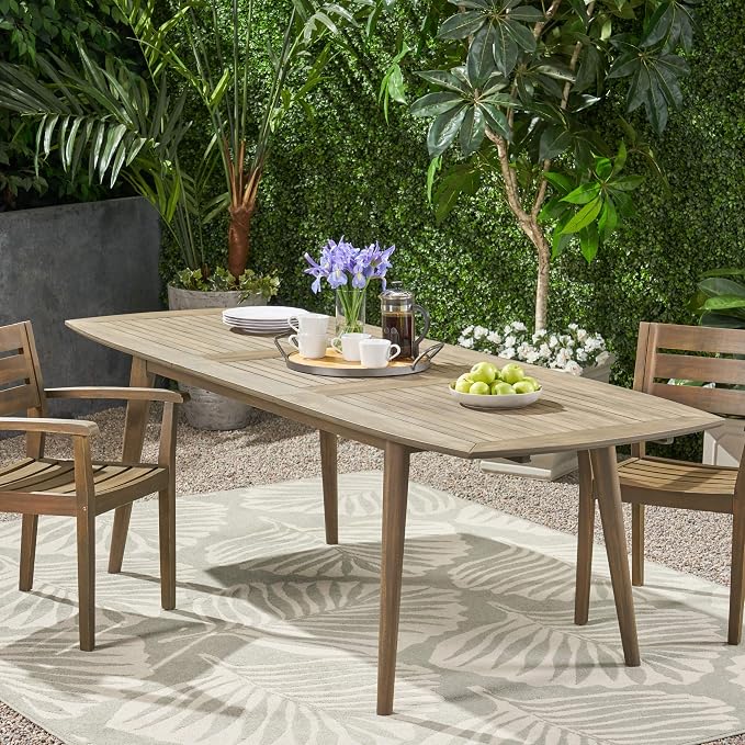 Great Deal Furniture Candance Outdoor Acacia Wood Expandable Dining Table, Gray (309609)