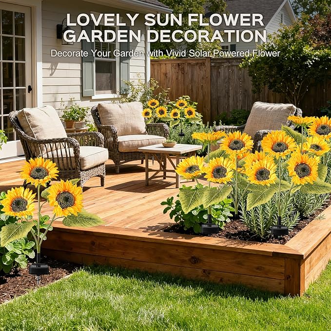 TANSOREN 3 Pack Solar Garden Lights Outdoor, 2 Lighting Modes Warm White LED Waterproof Solar Powered Sun Flowers Landscape Light for Outside Yard, Patio, Pathway Decorative, Décor, Gifts