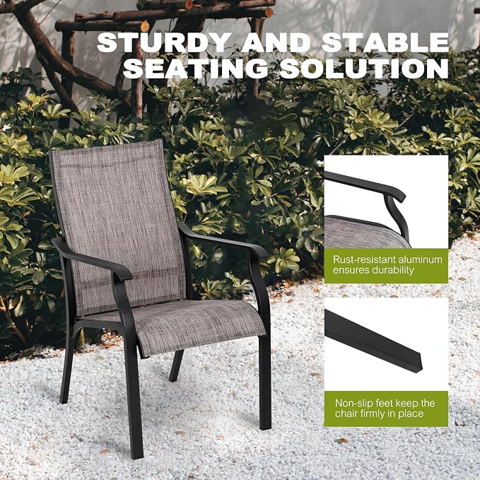 NUU GARDEN 5 Piece Outdoor Patio Dining Set, 36" Aluminum Patio Dining Square Table and 4 All Weather Textilene Patio Chairs with 1.97" Umbrella Hole for Backyard, Patio, Garden, Grey&Black