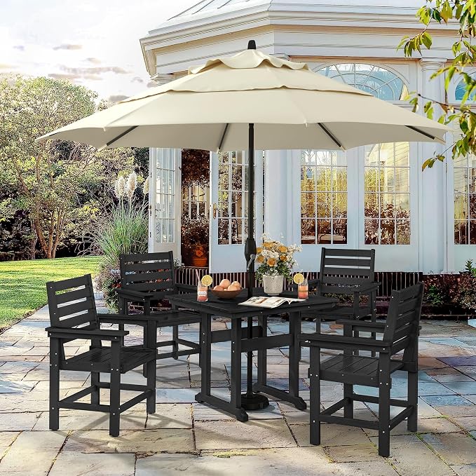 Square Outdoor Dining Tables for 4, HDPE Weather Resistant Patio Dining Table, 35" Outdoor Tables with 1.96" Umbrella Hole for Patio, Balcony, Backyard, Black