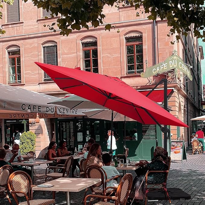 Sunnyglade 10x10Ft Cantilever Patio Umbrella Square Deluxe Offset Umbrella 360°Rotation & Integrated Tilting System Heavy Duty Patio Hanging Umbrella for Market Garden Deck Pool Backyard Patio (Red)