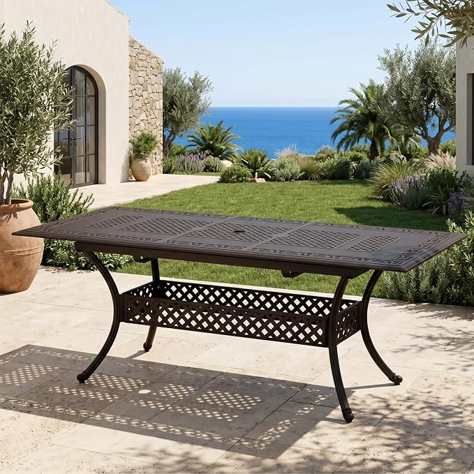 Sophia & William Extendable Outdoor Dining Table Cast Aluminium Patio Table 6-Person Rectangular with 2.1" Umbrella Hole for Porch Backyard, Bronze