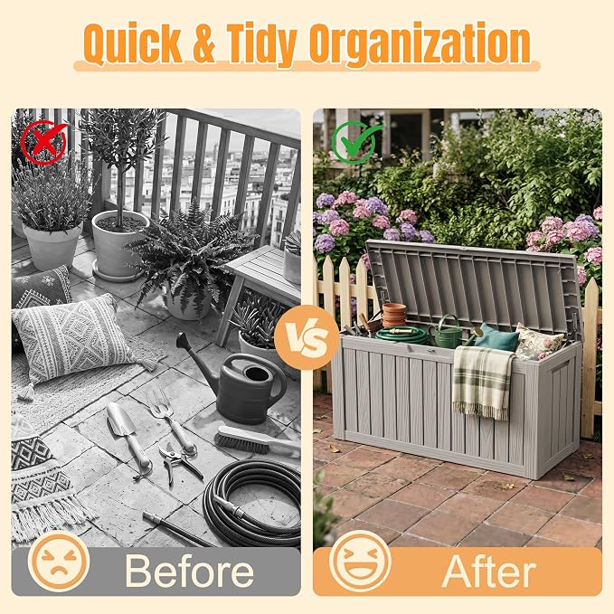 Outdoor Storage Box,140 Gallon Resin Deck Box,Waterproof & UV Resistant Lockable Package Delivery Bin,Toy Cabinet for Indoor & Outdoor