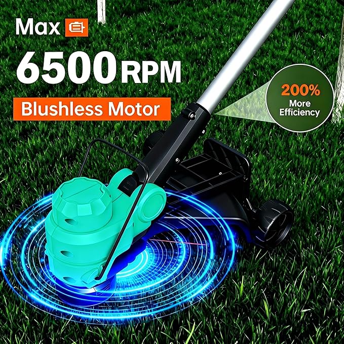 IDEALHOUSE 20V Cordless String Trimmer/Edger, 2-in-1 Weed Trimmer with Guide Wheel for Clean Edges, 12" Cutting Swath, Adjustable Length, Includes 8 Spools, Black & Lake Blue