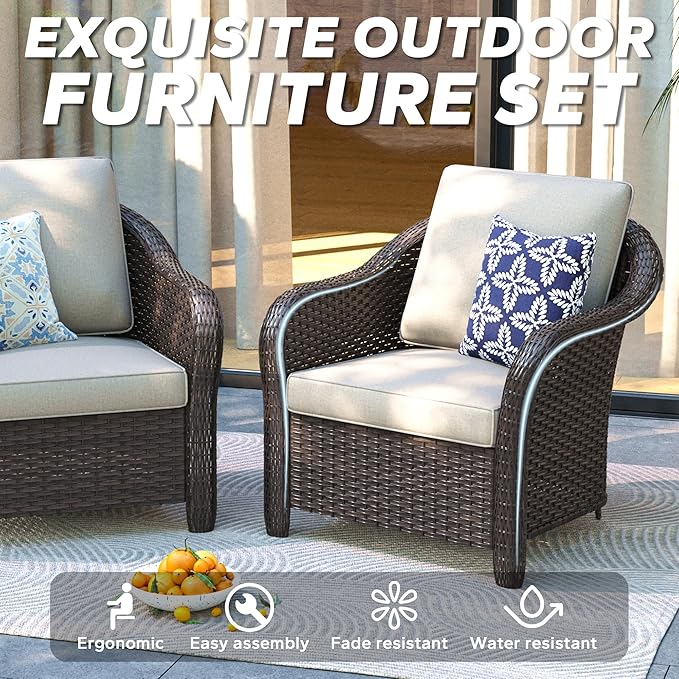 5 PCS Outdoor Conversation Set | 55" Couch, 4 Chairs, Patio Wicker Conversation Furniture with Removable Cushions for Bistro, Deck, Sunroom (Beige)