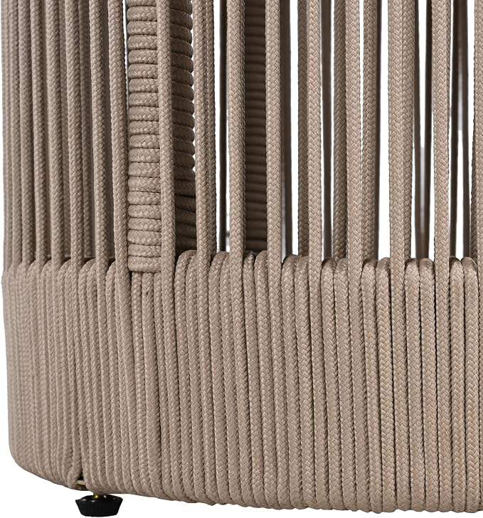 Christopher Knight Home Aueket Rustic Acacia Wood Side Table, 15" Round Farmhouse Outdoor Patio Sofa Side Table, Boho Home Decor, Iron Frame Rope Design, 175 lbs Capacity, Easy Assembly, Teak+ Beige