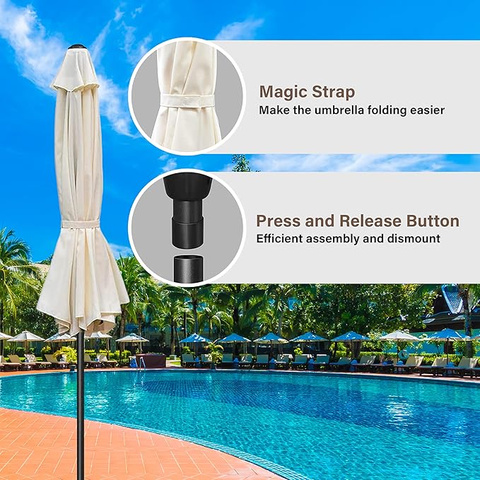HealSmart 9ft Patio Umbrella with Push Button Tilt/Crank, Outdoor Table Market Yard Umbrella with 8 Sturdy Ribs for Garden, Backyard, Deck, Pool, Beige