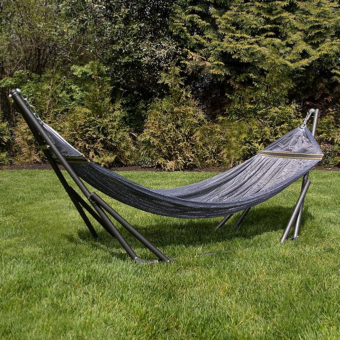 Best Home Fashion Portable Hammock with Collapsible Steel Stand, 600 lbs Capacity, No Tools Assembly, Carrying Bag Included, Perfect for Indoor Outdoor Backyard Patio Camping Beach, 2 Person, Grey