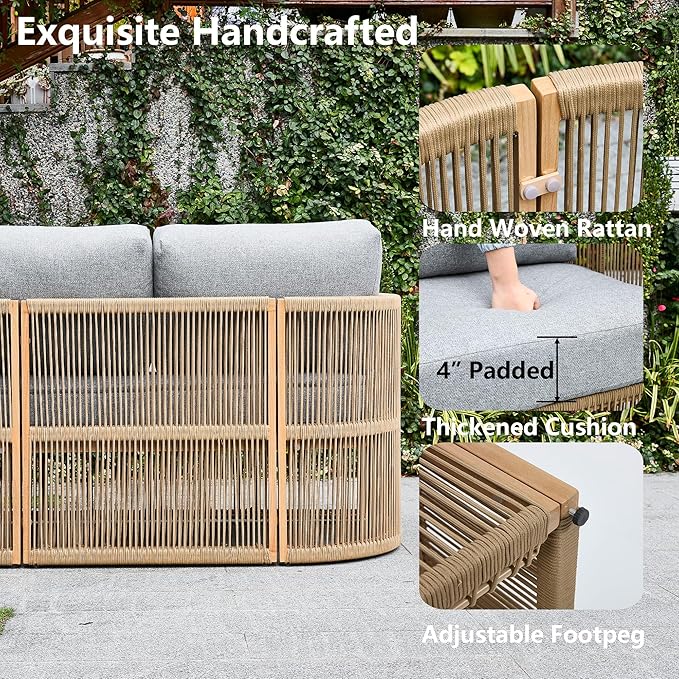 2 Piece Patio Furniture Set, Olefin Rope Patio Conversation Set, Aluminum Patio Sofa Set, 2 Seat Loveseat Couch with Coffee Table, All Weather Outdoor Sectional Furniture for Indoor/Yard, Grey