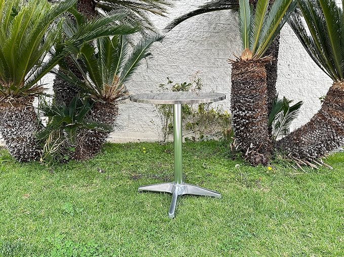 BTEXPERT Indoor Outdoor 23.75" Round Restaurant Table for Patio Stainless Steel Silver Aluminum Furniture with Base