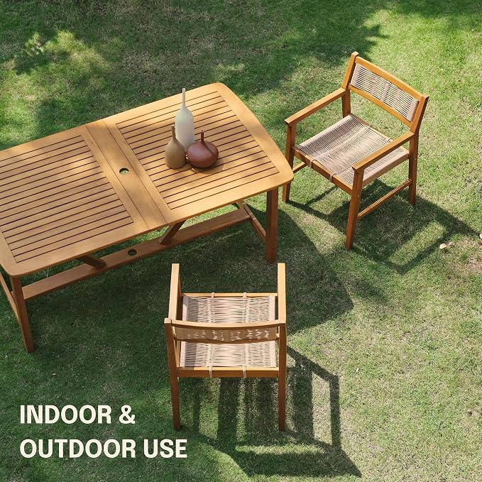NTC Terra 8 Pieces Solid Wood Armchairs with Handwoven Rope Seat & Back, Indoor & Outdoor Dining Chairs for Patio Dining Sets, Modern Patio Chairs with Arms, Easy Assembly, Natural