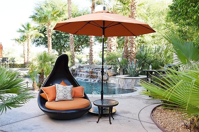 California Umbrella 9' Round Crank Lift, Collar Tilt, Aluminum Pole, Fiberglass Rib Patio Umbrella, White Finish