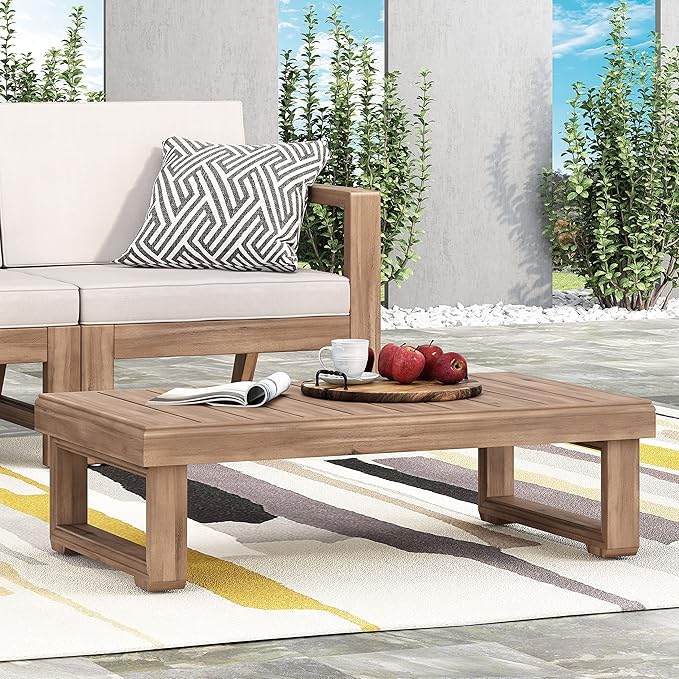 Christopher Knight Home 4-Piece Patio Furniture Set, Outdoor Acacia Wood 3-Seater Patio Sofa Set with 2 Swivel Rocking Chairs & Coffee Table, Deep Seating Patio Set for Porch Deck Garden, Brown+Beige