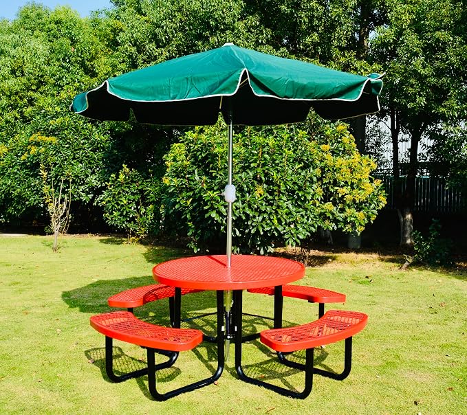 Heavy Duty Heavy Duty 46 inch Expanded Metal Round Picnic Table (Red)
