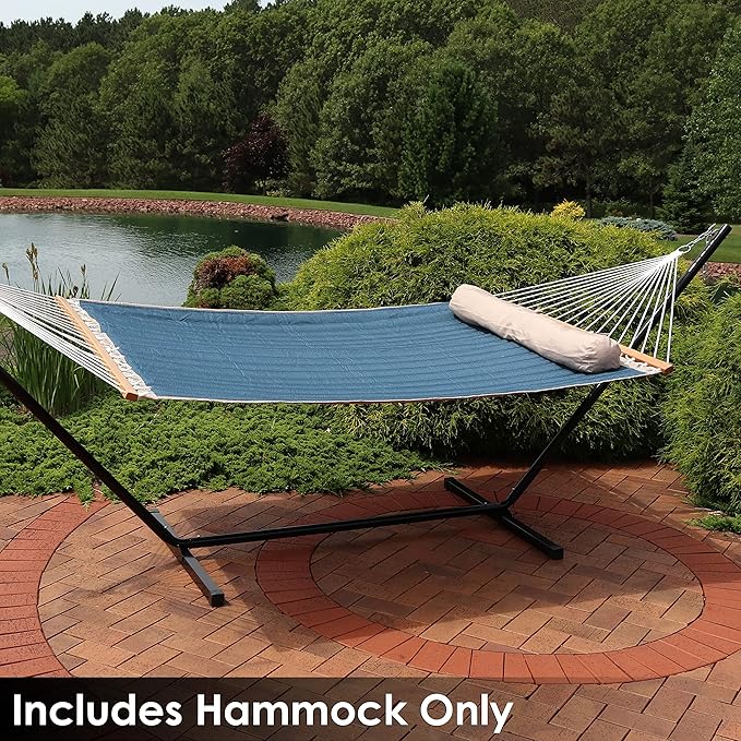 Sunnydaze Double Quilted Polyester Hammock with Detachable Pillow - 440-Pound Capacity - Tidal Wave