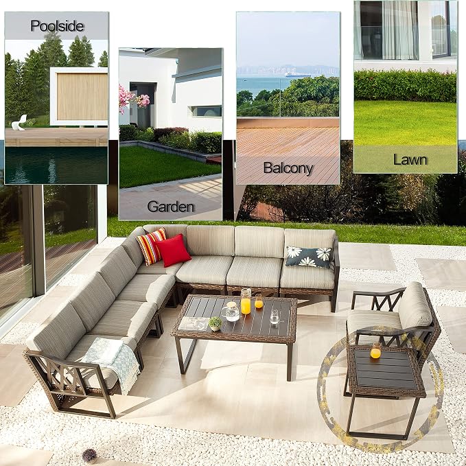 LOKATSE HOME Patio Outdoor Side End Table 22" Metal Rattan Square Bistro Dining Furniture for Poolside，Balcony, Garden