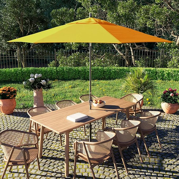 California Umbrella 11Ft Fiberglass Rib Patio Umbrella, Hand-Crank, Tilt-Collar, Gray Frame, Solution Dyed Lemon Fabric