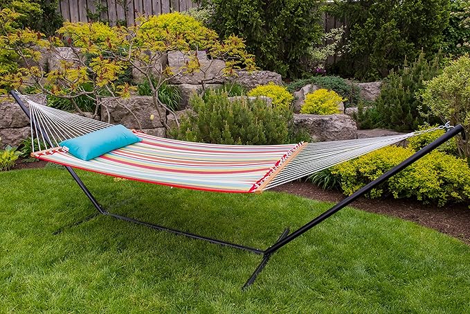 Vivere Quilted Polyester Fabric Double Hammock with Spreader Bars - 450 lb Capacity (Ciao)