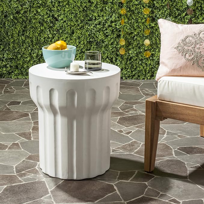 Safavieh Outdoor Collection Vesta Modern Concrete Ivory Round 15.3-inch Accent Table
