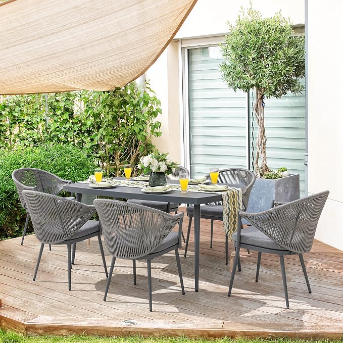 NUU GARDEN Outdoor Dining Table with 1.97" Umbrella Hole, All Weather Outdoor Patio Table, 6-Person Aluminum Rectangle Dining Table, Bistro Table for Garden, Poolside, Backyard, Grey