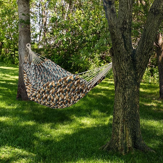 Sunnydaze Jacquard Double Hammock - Large 2-Person Hammock for Outdoors - Geometric Jumble