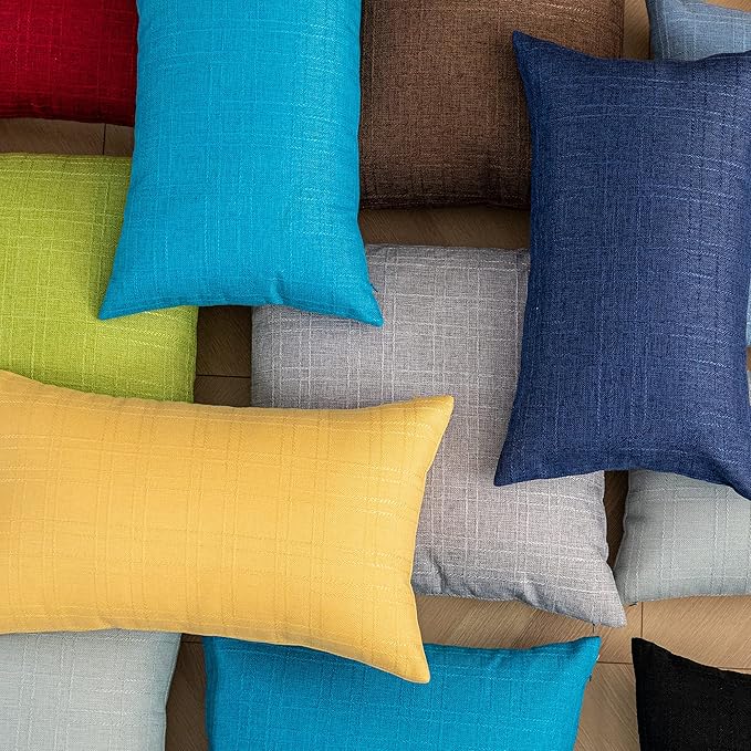 Kevin Textile Outdoor Waterproof 26”x26” Pillow Covers 2 Pack, Blue | Water Resistant, Soft Faux Linen-cotton Yarn-dyed Woven Texture Throw Pillow Covers for Tent Patio Garden Couch Sofa