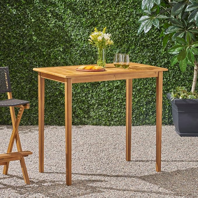 IRONORA Natural Acacia Wood Rectangular Patio Bar Table, 40 Inch Tall Slatted Top Outdoor Pub Table, Wooden High Top Counter Height Table for Backyard Balcony Garden